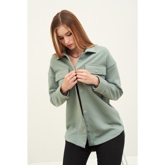 Revolve Tularosa Button Up Shirt Jacket Shacket Oversized Teal Fleece Lined Sz M - Picture 1 of 13